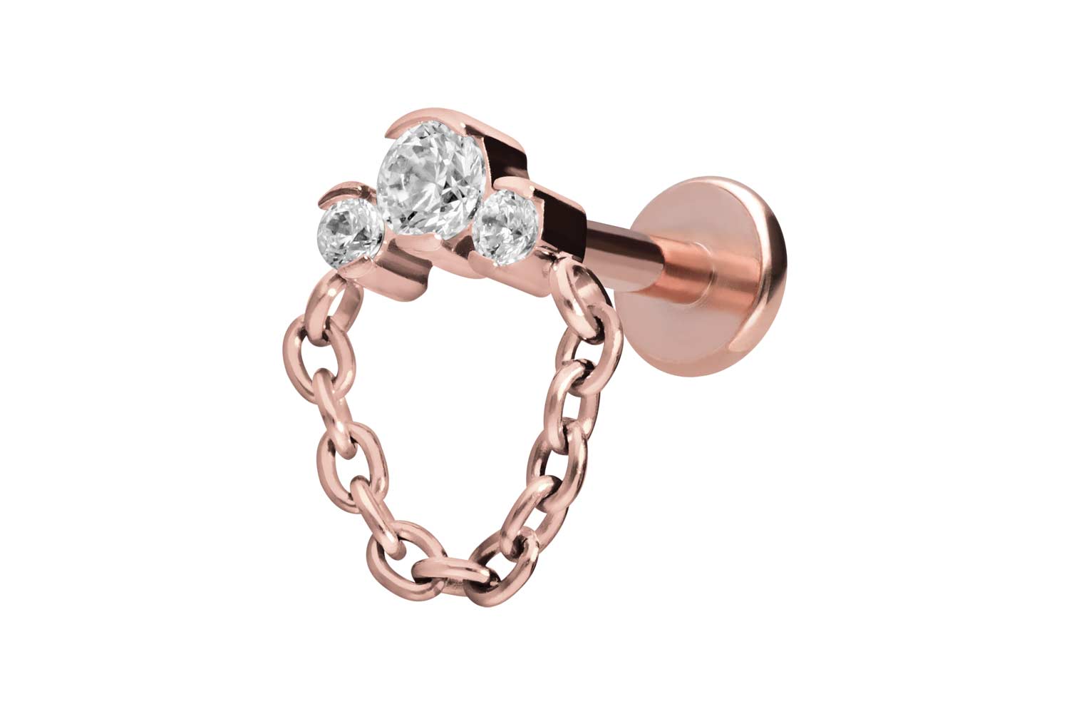 Titan Labret Piercing mit Innengewinde 3 EINGEFASSTE KRISTALLE + KETTE